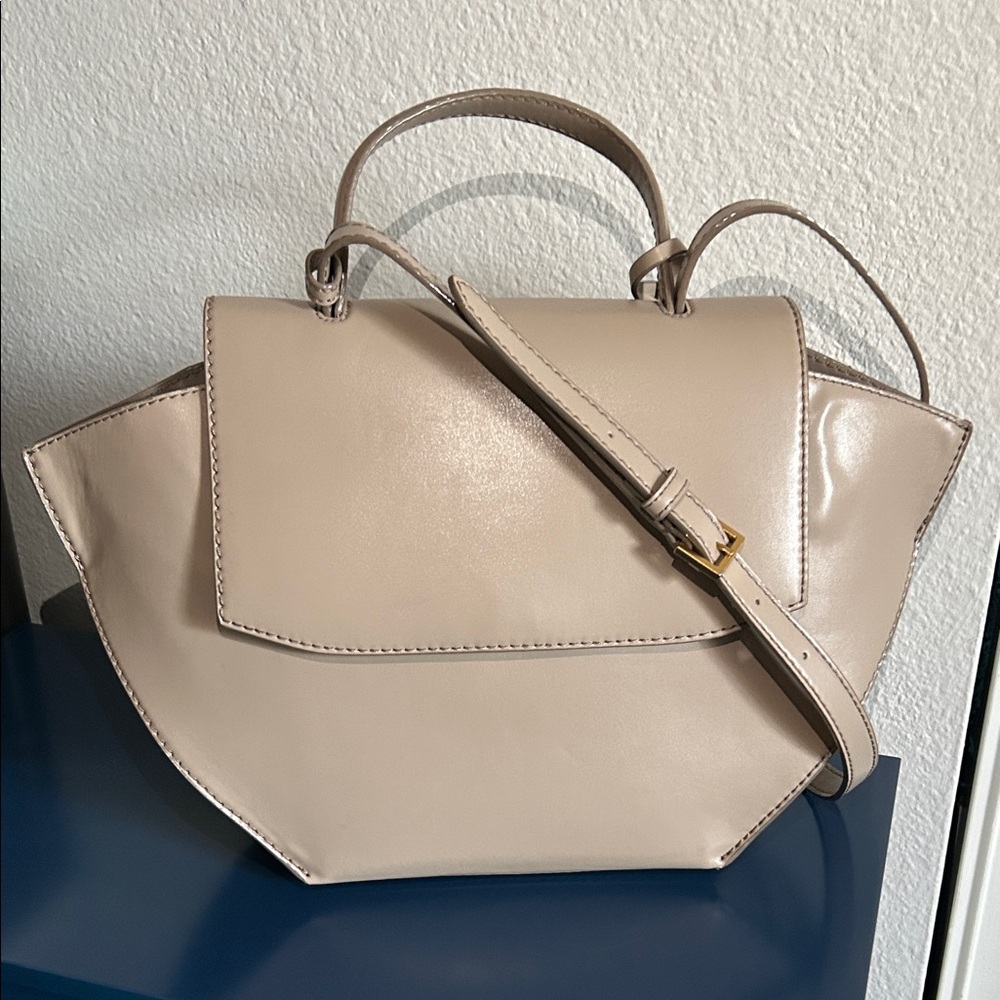 Charles & Keith New Swing Taupe Structured Top Handle Satchel Crossbody Bag